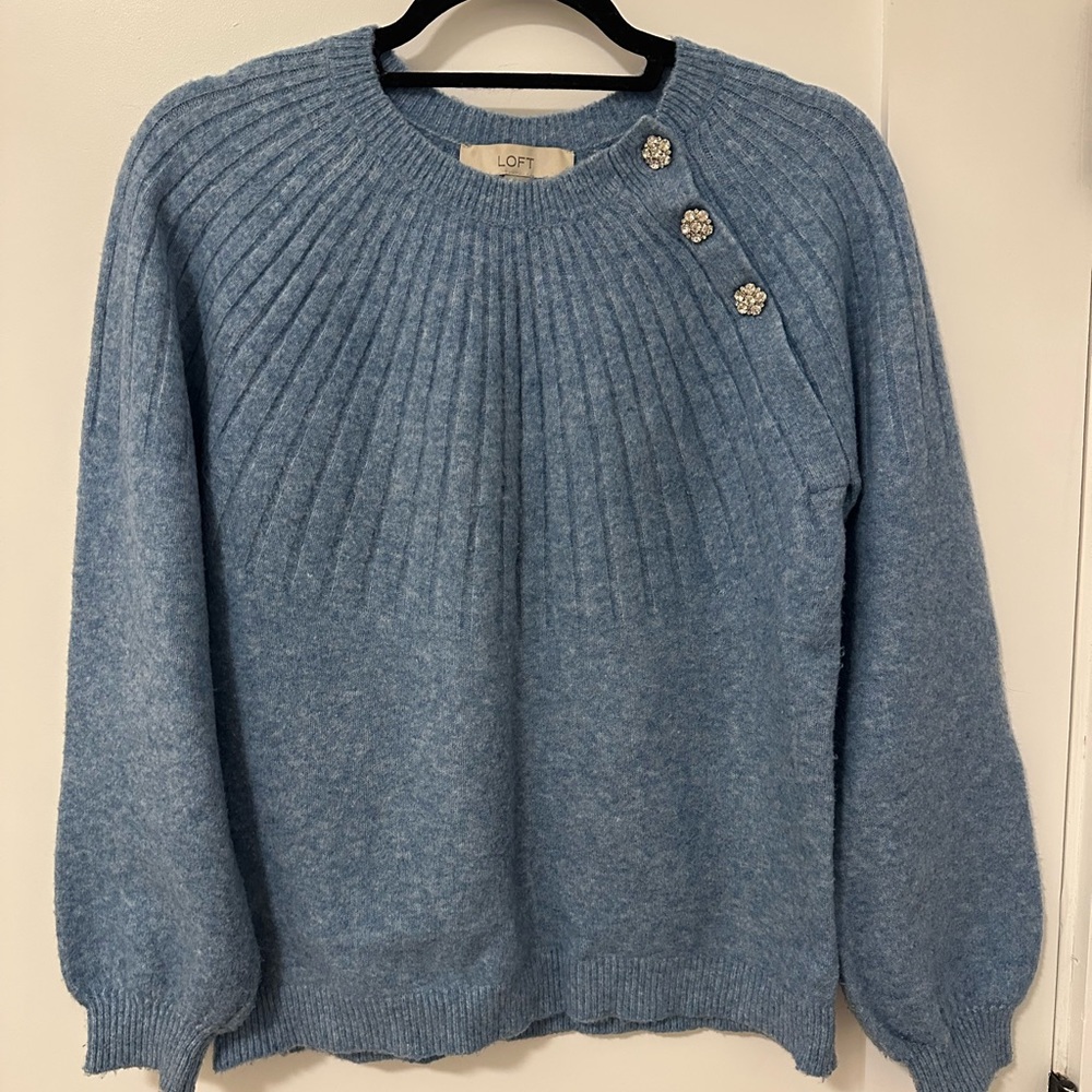 LOFT Heather Blue Sweater with Button Accents